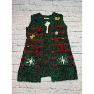NWT Festive Ugly Christmas Sweater Vest Xmas Tree Sparkly 99 Jane Street A463